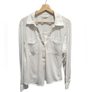 Anthropologie Pilcro White Button Up Blouse 1X Cotton Collared Shirt Plus Size